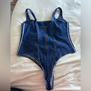Ivy Park x Adidas collaboration denim body suit leotard
